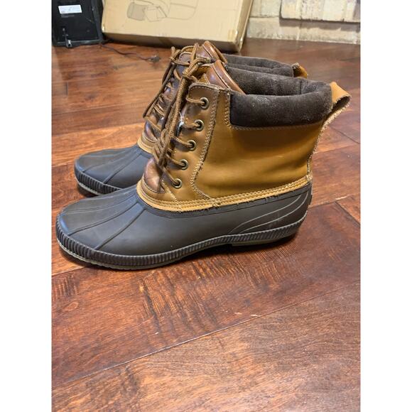 Tommy Hilfiger Two Tone Brown Leather & Rubber Charlie Laced Duck Boots Sz 11 - Picture 4 of 10